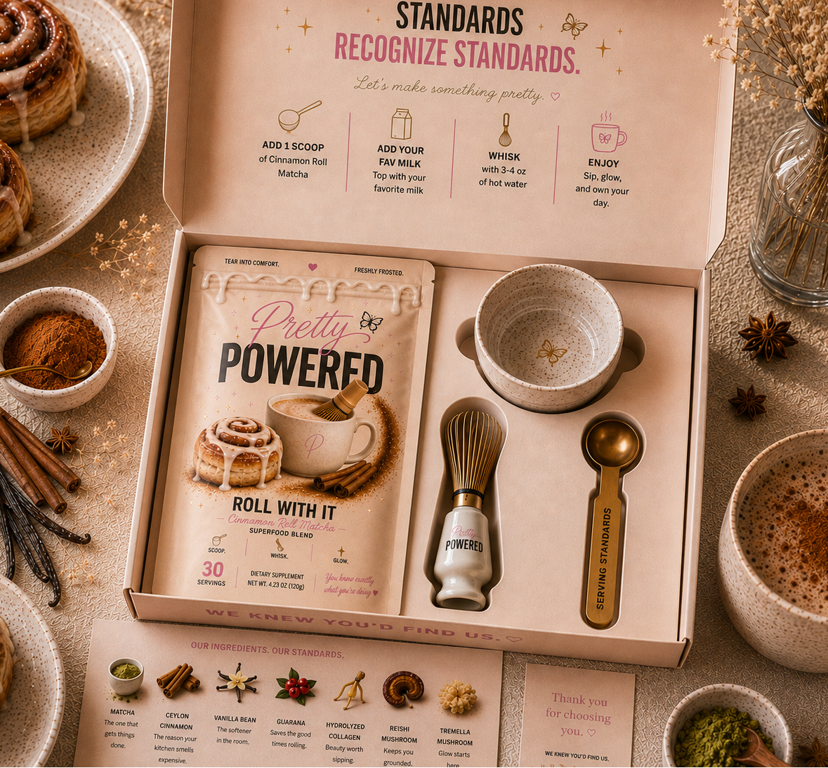 "Roll With It" Cinnamon Roll Matcha Box